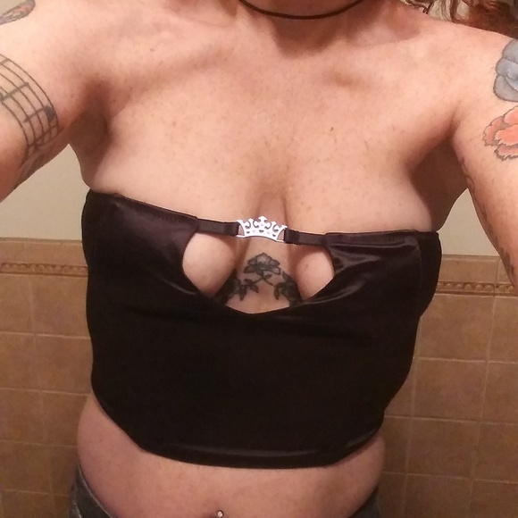 Dolls Kill Black Satin Boned Tube Top With Large Boob Keyhole & Crown Charm (M) - Picture 2 of 16